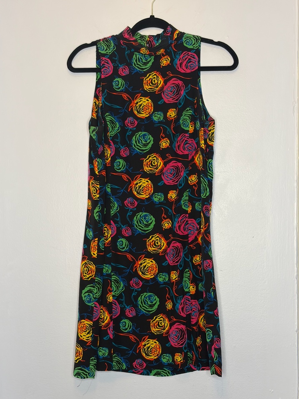 Vintage Lilly Pulitzer silk black floral mock turtleneck mod style dress size 4